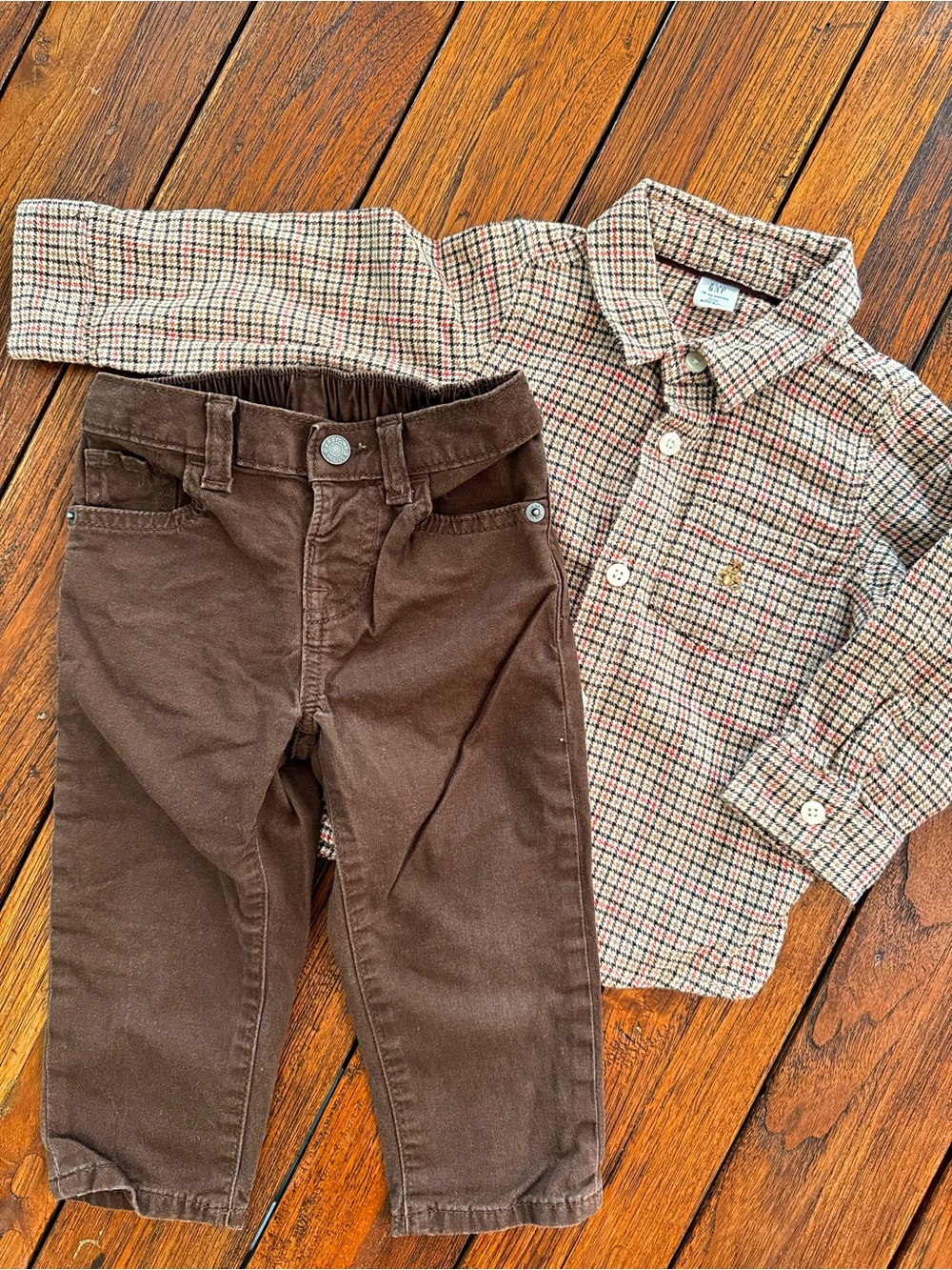 Baby Gap Plaid Outfit Set Kids Brown & Red Checkered Set